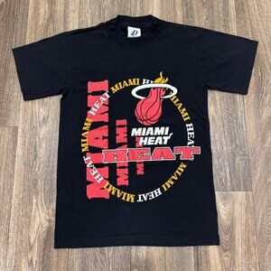 Vintage Miami Heat Shirt Men's Small Black Big Logo NBA Basketball 90s Dynasty